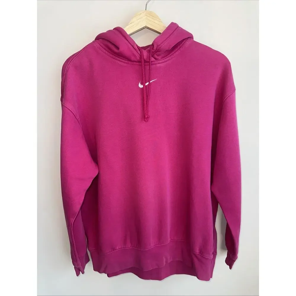 Nike Sportswear Oversized Essential Fleece Hoodie Women Small Pink Center Swoosh